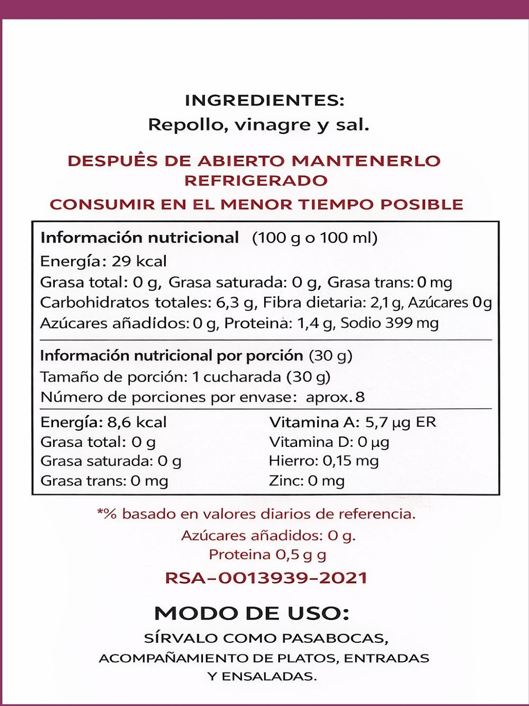 Chucrut de Repollo Morado Artesanal 500 g | Fermentado Natural con Probióticos | Sin Conservantes ni Aditivos | INVIMA 3