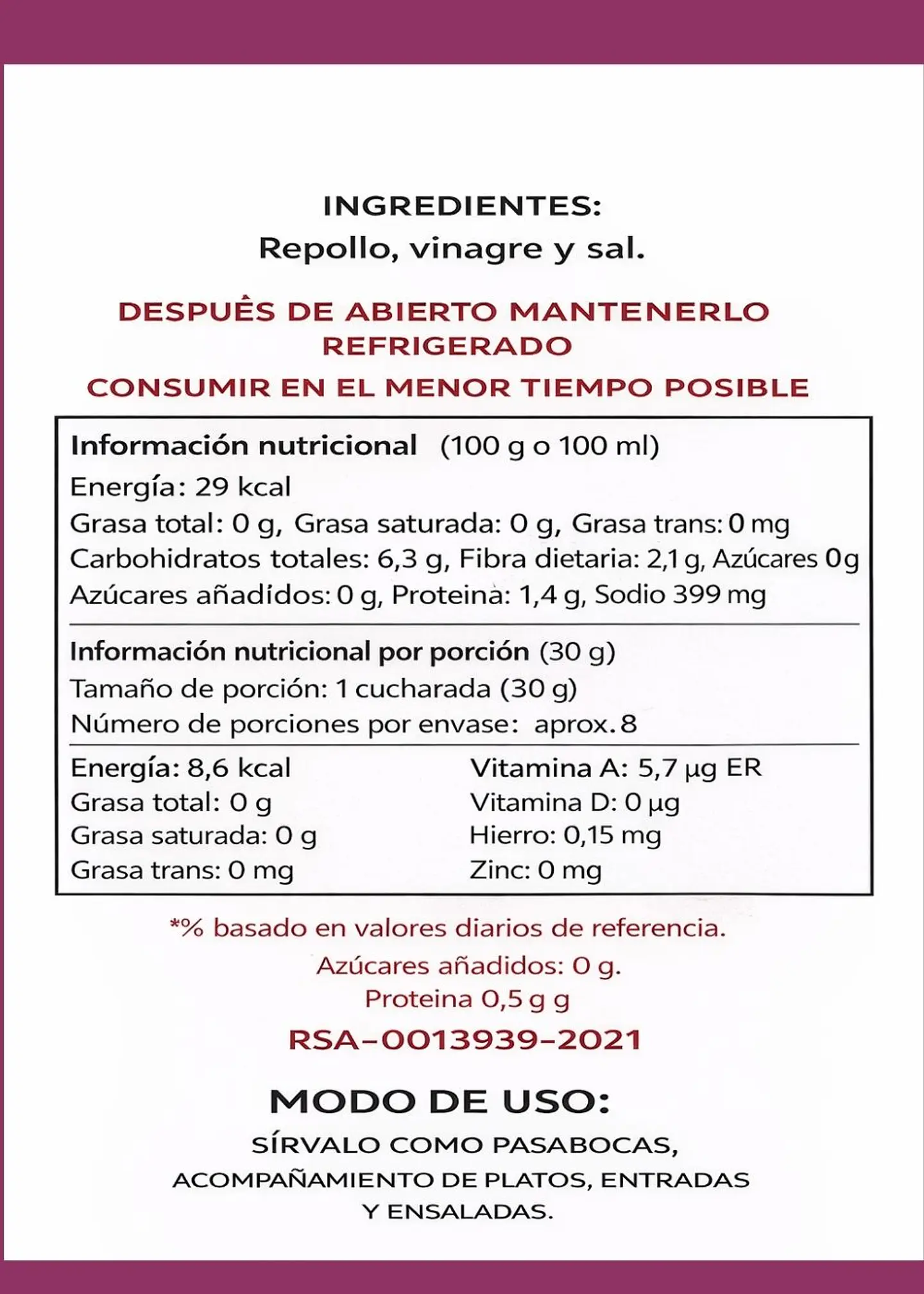 Chucrut de Repollo Morado Artesanal 500 g | Fermentado Natural con Probióticos | Sin Conservantes ni Aditivos | INVIMA 3