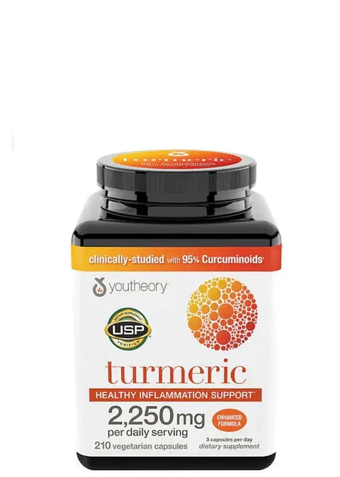 Youtheory Cúrcuma Extra Fuerza 2.250 mg x 210 Cápsulas | 95% Curcuminoides + BioPerine® | Alta Absorción Antioxidante