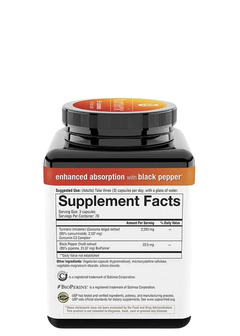 Youtheory Cúrcuma Extra Fuerza 2.250 mg x 210 Cápsulas | 95% Curcuminoides + BioPerine® | Alta Absorción Antioxidante