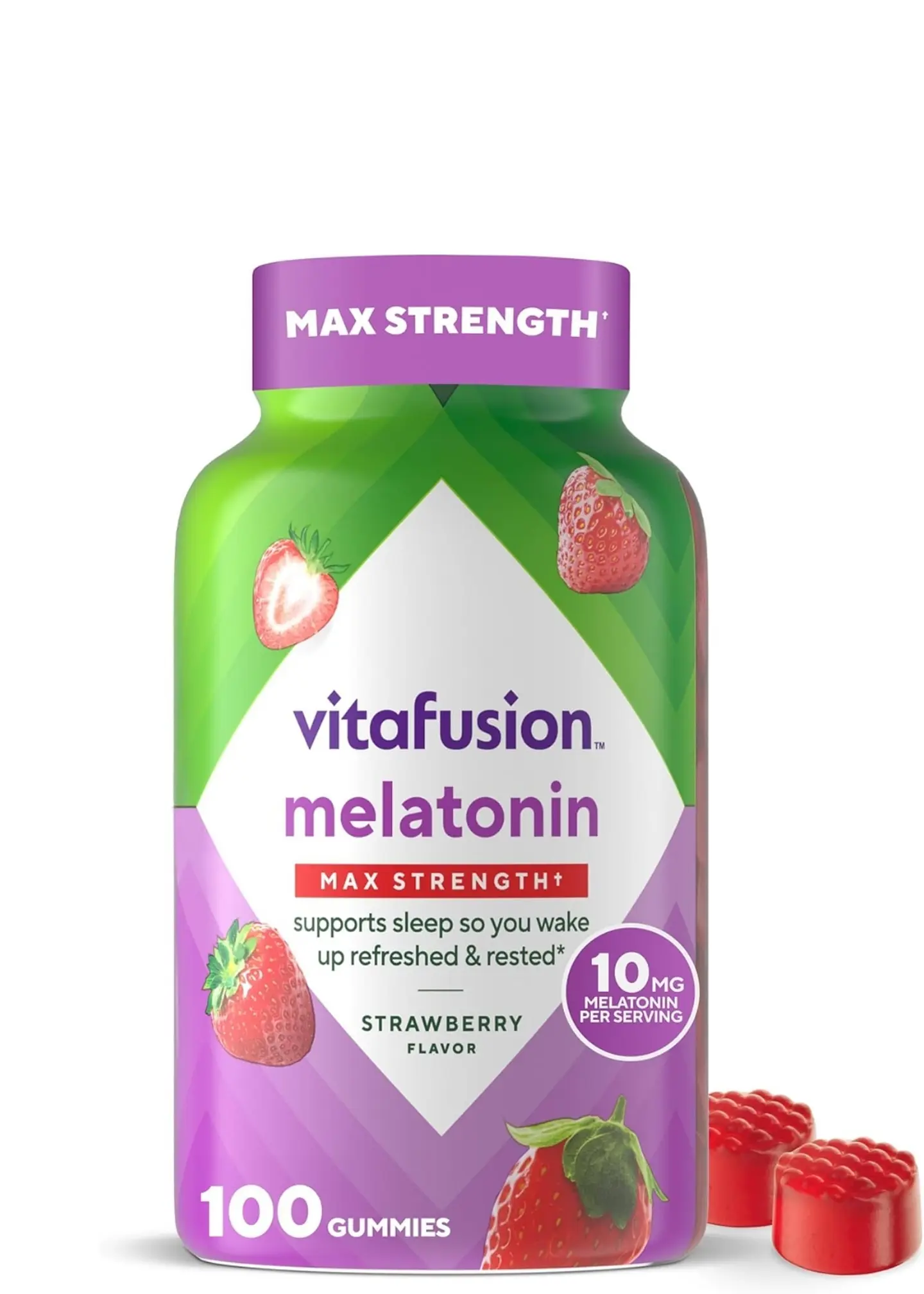Melatonina en Gomitas 10 mg Vitafusion 100 Gomitas | Apoyo Natural para Dormir Mejor | Sabor Fresa | Sin Gluten ni Colorantes Artificiales | Colombia 1