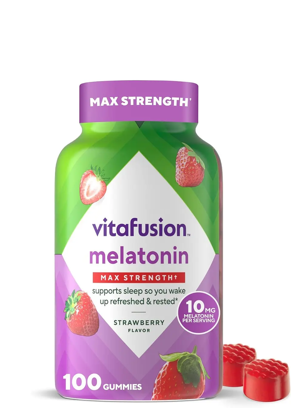 Melatonina en Gomitas 10 mg Vitafusion 100 Gomitas | Apoyo Natural para Dormir Mejor | Sabor Fresa | Sin Gluten ni Colorantes Artificiales | Colombia 1