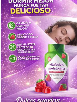 Melatonina en Gomitas 10 mg Vitafusion 100 Gomitas | Apoyo Natural para Dormir Mejor | Sabor Fresa | Sin Gluten ni Colorantes Artificiales | Colombia