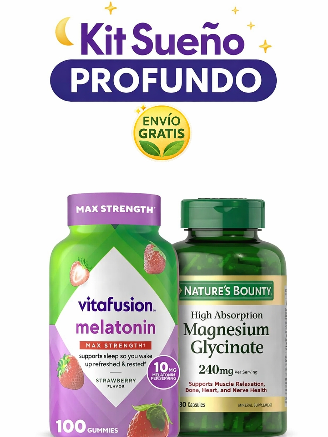 Kit Sueño Profundo con Melatonina 10 mg en GoKit Sueño Profundo y Reparador | Magnesio Glicinato + Melatonina 10 mg | Descanso Natural y Relajación | Envío Gratis Colombia 1