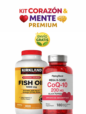 Kit Corazón y Mente Premium | Omega-3 Kirkland 1000 mg + CoQ10 200 mg Piping Rock | Energía, Cerebro y Salud Cardiovascular | Colombia