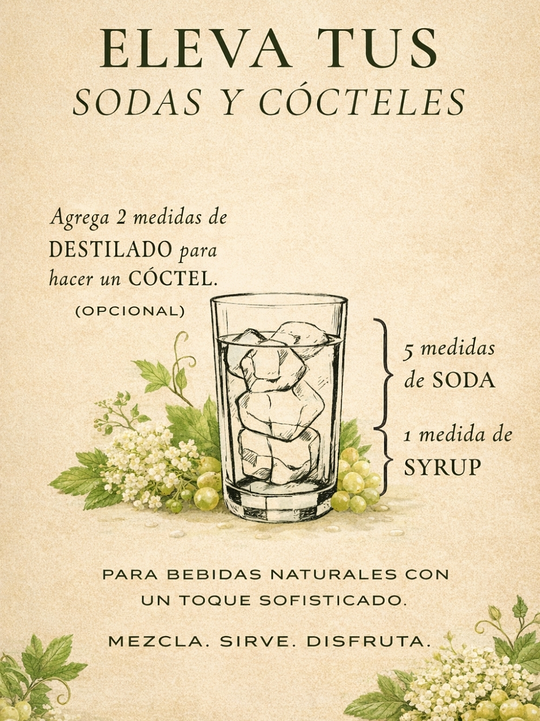 Kit Soda Natural Premium Uva Blanca & Saúco 510 ml | Syrup Viñas de Francia + Copita Medidora + Bebida Carbonatada en Vidrio | Rinde 3 Litros  2