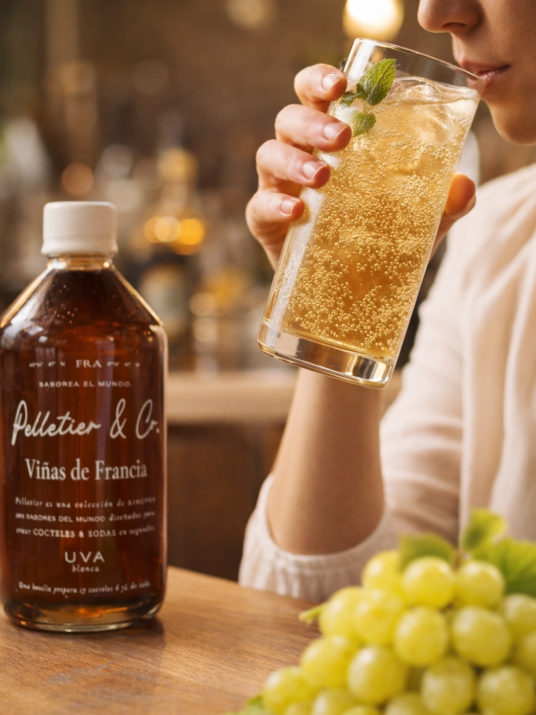 Kit Soda Natural Premium Uva Blanca & Saúco 510 ml | Syrup Viñas de Francia + Copita Medidora + Bebida Carbonatada en Vidrio | Rinde 3 Litros  3