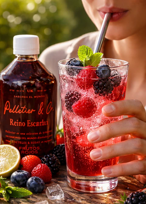 Syrup Frutos Rojos 510 ml | Reino Escarlata | Bebida Natural Tipo Soda o Cóctel | Rinde 2.5–3 Litros o 17 Cócteles | Sabor Frambuesa e Hibisco 