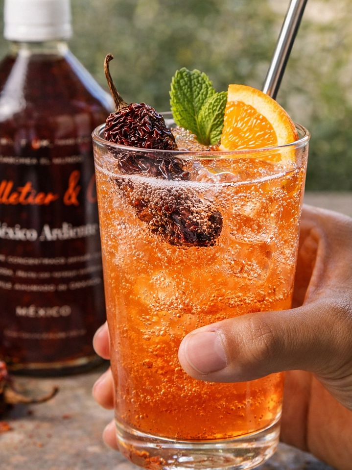 Syrup México Ardiente 510 ml | Naranja de Yucatán y Chile Ahumado de Oaxaca | Bebida Natural Tipo Soda o Cóctel | Rinde 2.5–3 Litros o 17 Cócteles | Perfil Cítrico y Picante 2