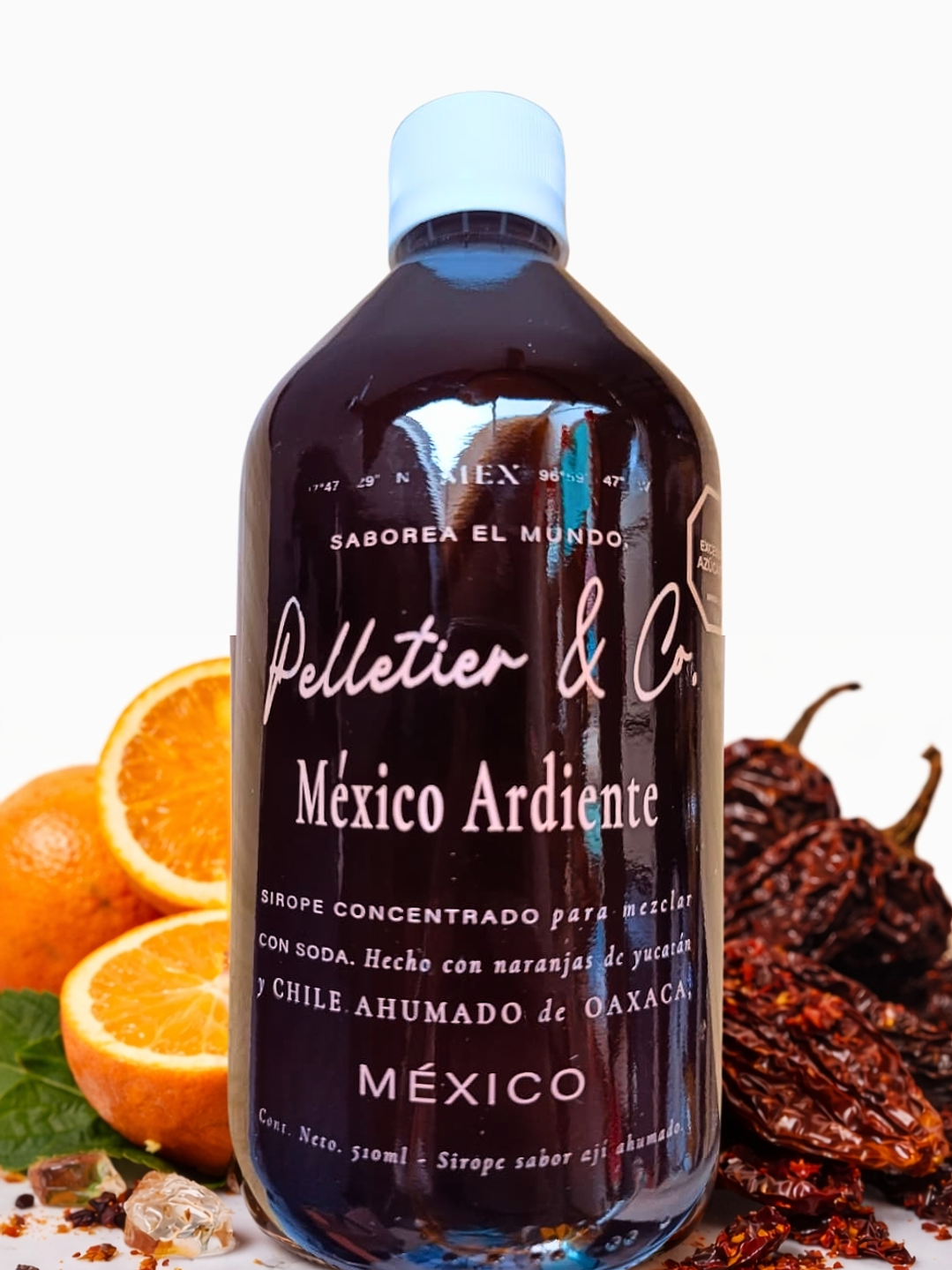 Syrup México Ardiente 510 ml | Naranja de Yucatán y Chile Ahumado de Oaxaca | Bebida Natural Tipo Soda o Cóctel | Rinde 2.5–3 Litros o 17 Cócteles | Perfil Cítrico y Picante 1