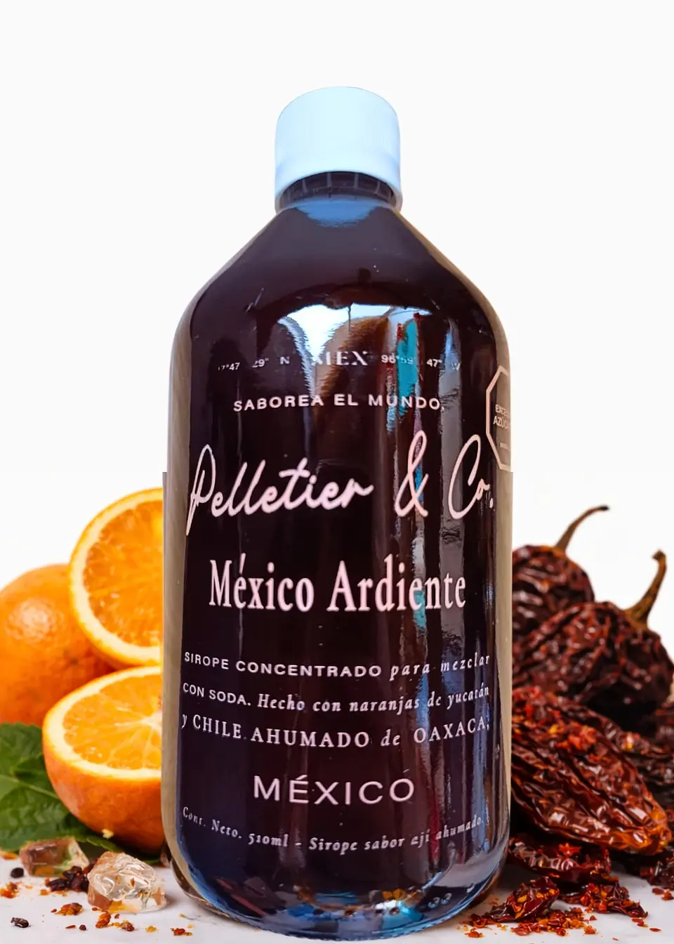 Syrup México Ardiente 510 ml | Naranja de Yucatán y Chile Ahumado de Oaxaca | Bebida Natural Tipo Soda o Cóctel | Rinde 2.5–3 Litros o 17 Cócteles | Perfil Cítrico y Picante 1