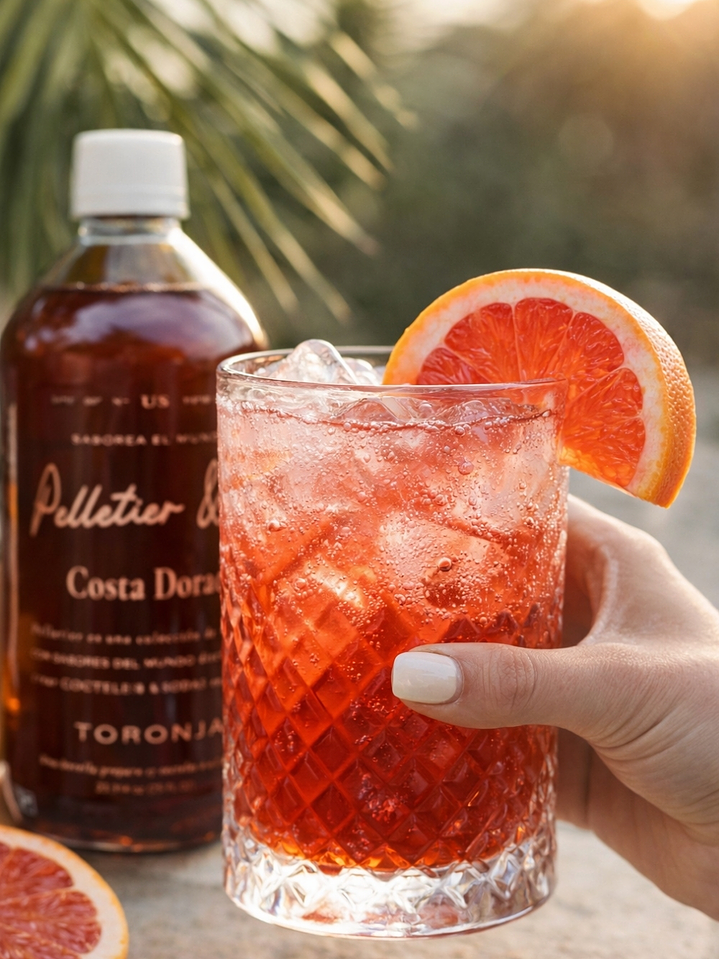 Kit Soda Natural Costa Dorada Toronja Rubí y Blanca 510 ml | Soda o Cóctel Natural | Incluye Syrup + Copita Medidora + Bebida Carbonatada en Vidrio| Rinde 2.5–3 Litros | Perfil Cítrico Sofisticado 3