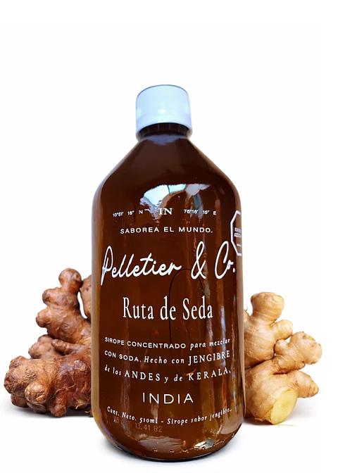 Ruta de Seda – Syrup de Jengibre de los Andes y Kerala 510 ml Perfil especiado sofisticado | Para sodas, cócteles y bebidas naturales | Rinde 2.5–3 Litros