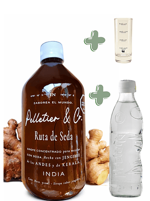 Kit Soda Natural Ruta de Seda Jengibre de los Andes y Kerala 510 ml | Soda o Cóctel Natural | Incluye Syrup + Copita + Bebida Carbonatada | Rinde 2.5–3 Litros | Perfil Especiado Sofisticado