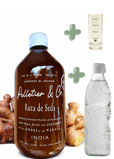 Kit Soda Natural Ruta de Seda Jengibre de los Andes y Kerala 510 ml | Soda o Cóctel Natural | Incluye Syrup + Copita + Bebida Carbonatada | Rinde 2.5–3 Litros | Perfil Especiado Sofisticado