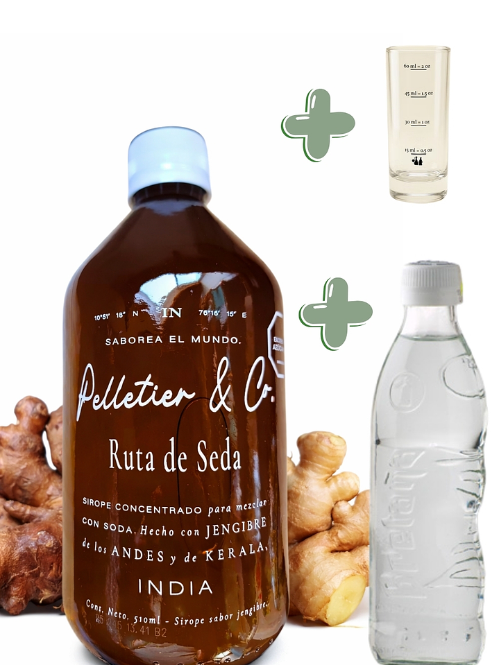 Kit Soda Natural Ruta de Seda Jengibre de los Andes y Kerala 510 ml | Soda o Cóctel Natural | Incluye Syrup + Copita + Bebida Carbonatada | Rinde 2.5–3 Litros | Perfil Especiado Sofisticado 1
