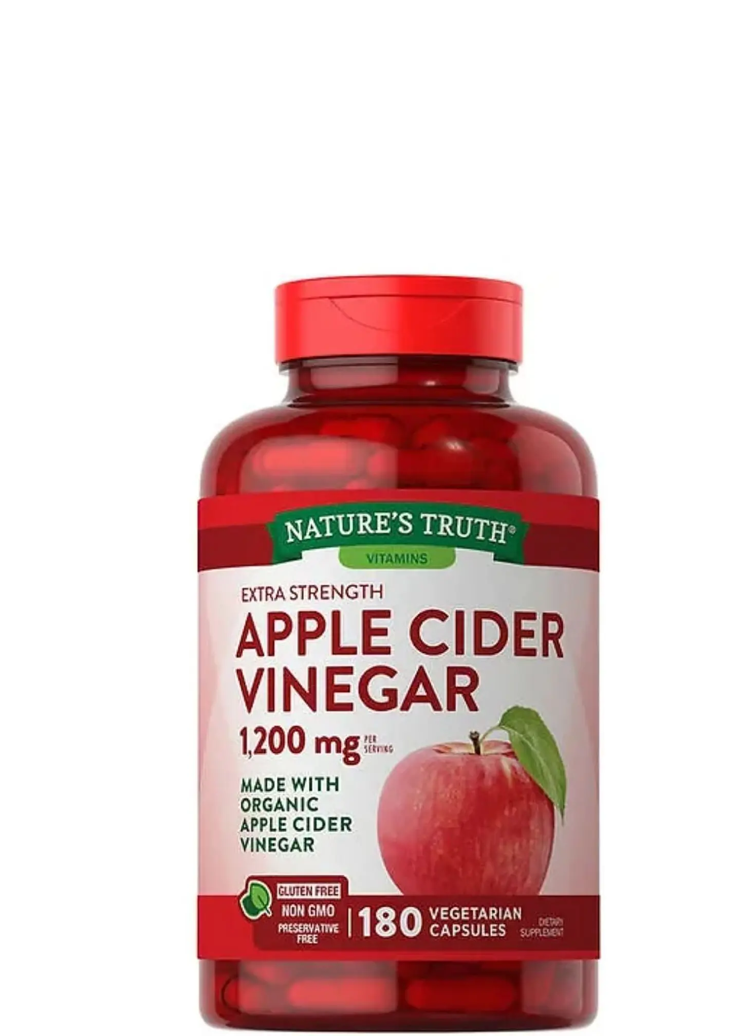 Vinagre de Sidra de Manzana en Cápsulas 1200 mg Nature’s Truth | Digestión, Metabolismo y Control del Apetito | 180 Cápsulas Triple Strength |Colombia 1