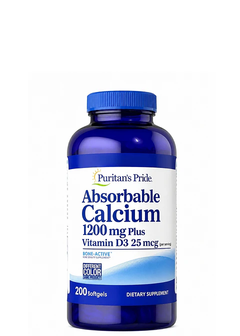 Puritan’s Pride Calcio Absorbible 1200 mg + Vitamina D3 25 mcg  200 cápsulas | Salud Ósea, Dientes Fuertes y Soporte Muscular | Colombia