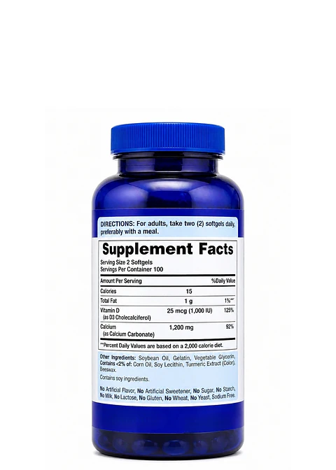 Puritan’s Pride Calcio Absorbible 1200 mg + Vitamina D3 25 mcg  200 cápsulas | Salud Ósea, Dientes Fuertes y Soporte Muscular | Colombia