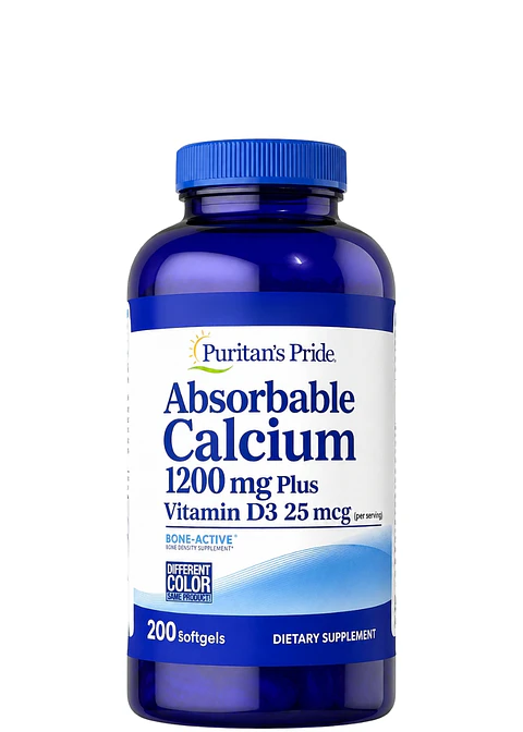 Puritan’s Pride Calcio Absorbible 1200 mg + Vitamina D3 25 mcg  200 cápsulas | Salud Ósea, Dientes Fuertes y Soporte Muscular | Colombia