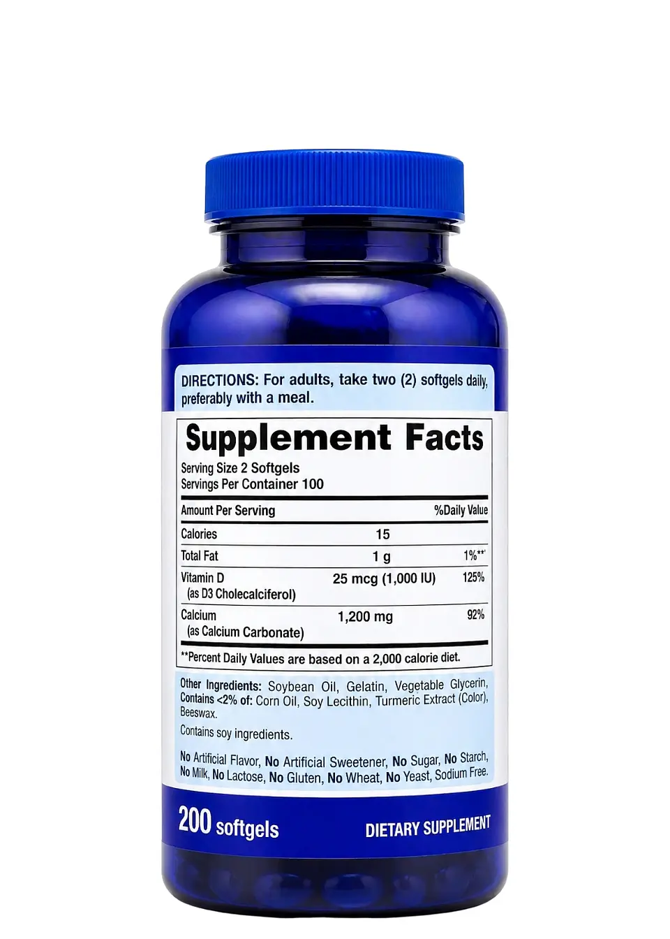 Puritan’s Pride Calcio Absorbible 1200 mg + Vitamina D3 25 mcg  200 cápsulas | Salud Ósea, Dientes Fuertes y Soporte Muscular | Colombia 2