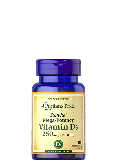 Puritan’s Pride Vitamina D3 10.000 IU (250 mcg) x 100 Cápsulas | Absorción de Calcio, Sistema Inmune y Fuerza Muscular | Colombia
