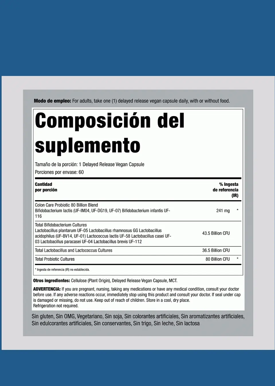 Piping Rock Probiótico Cuidado del Colon 80 Mil Millones UFC x 60 Cápsulas | Liberación Retardada | Salud Digestiva y Microbiota Intestinal  | Colombia 2