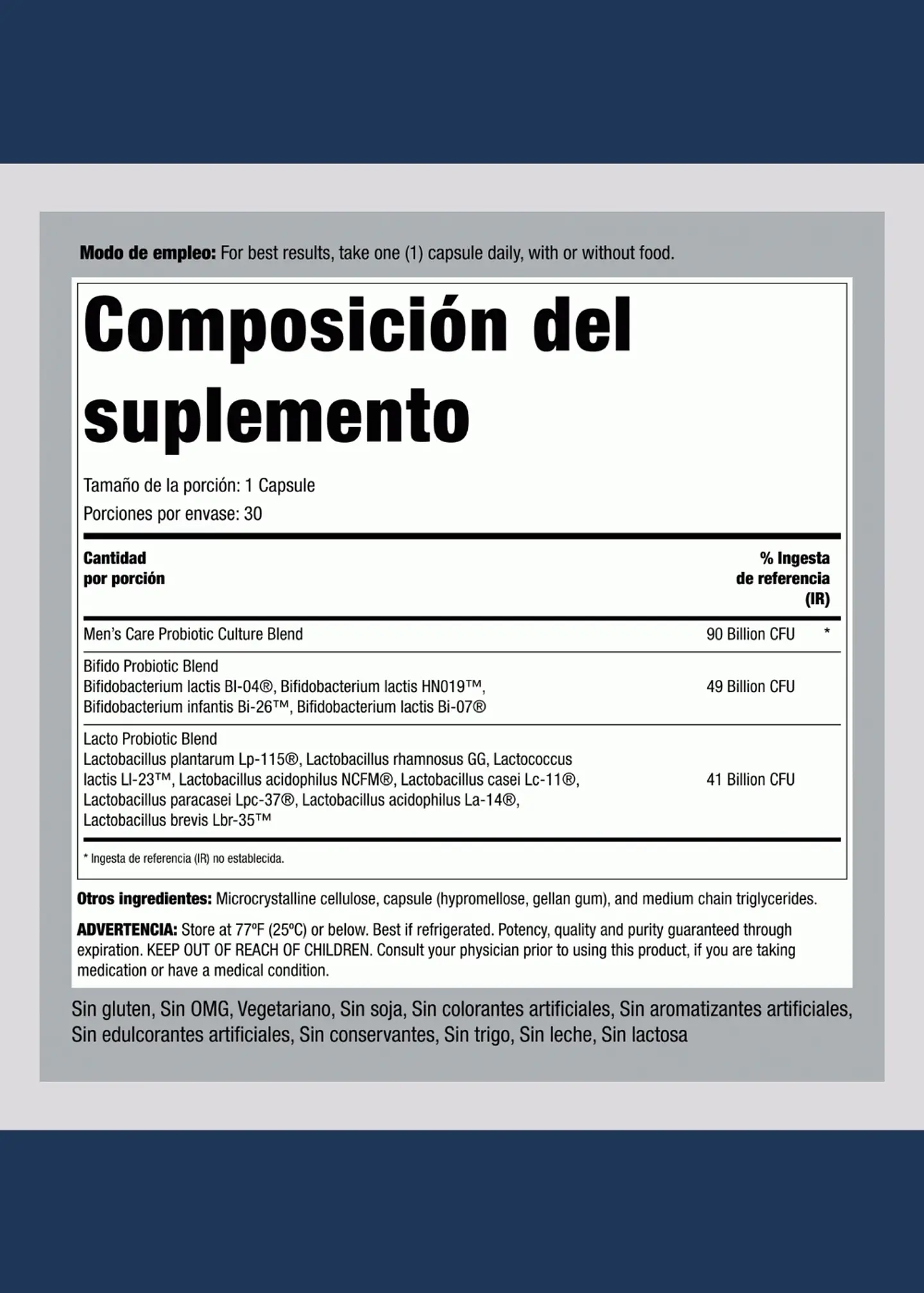 Piping Rock Probiótico Completo para Hombres 90 Mil Millones UFC x 30 Cápsulas | Liberación Retardada | Salud Digestiva y Microbiota Masculina | Colombia 2