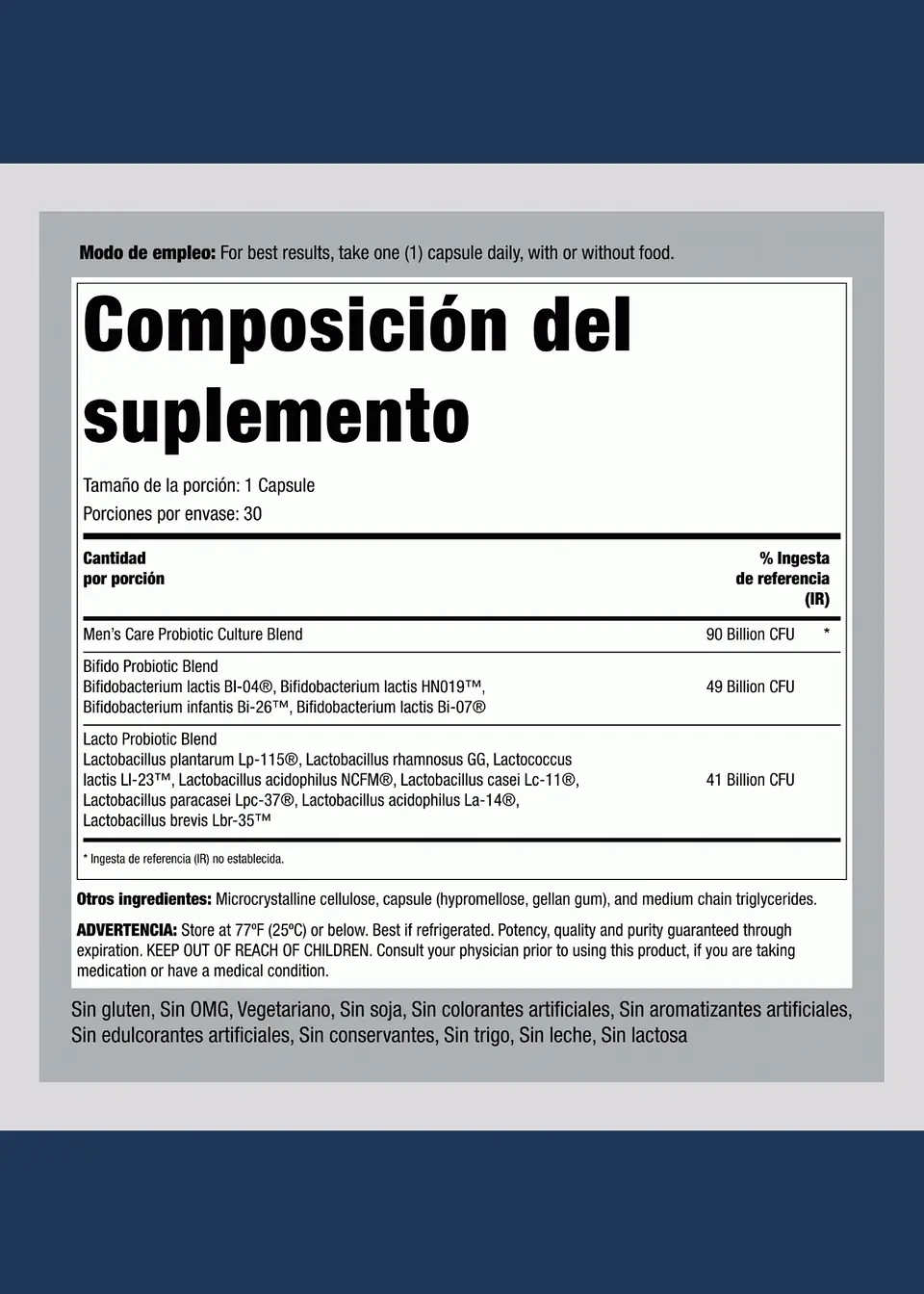 Piping Rock Probiótico Completo para Hombres 90 Mil Millones UFC x 30 Cápsulas | Liberación Retardada | Salud Digestiva y Microbiota Masculina | Colombia 2