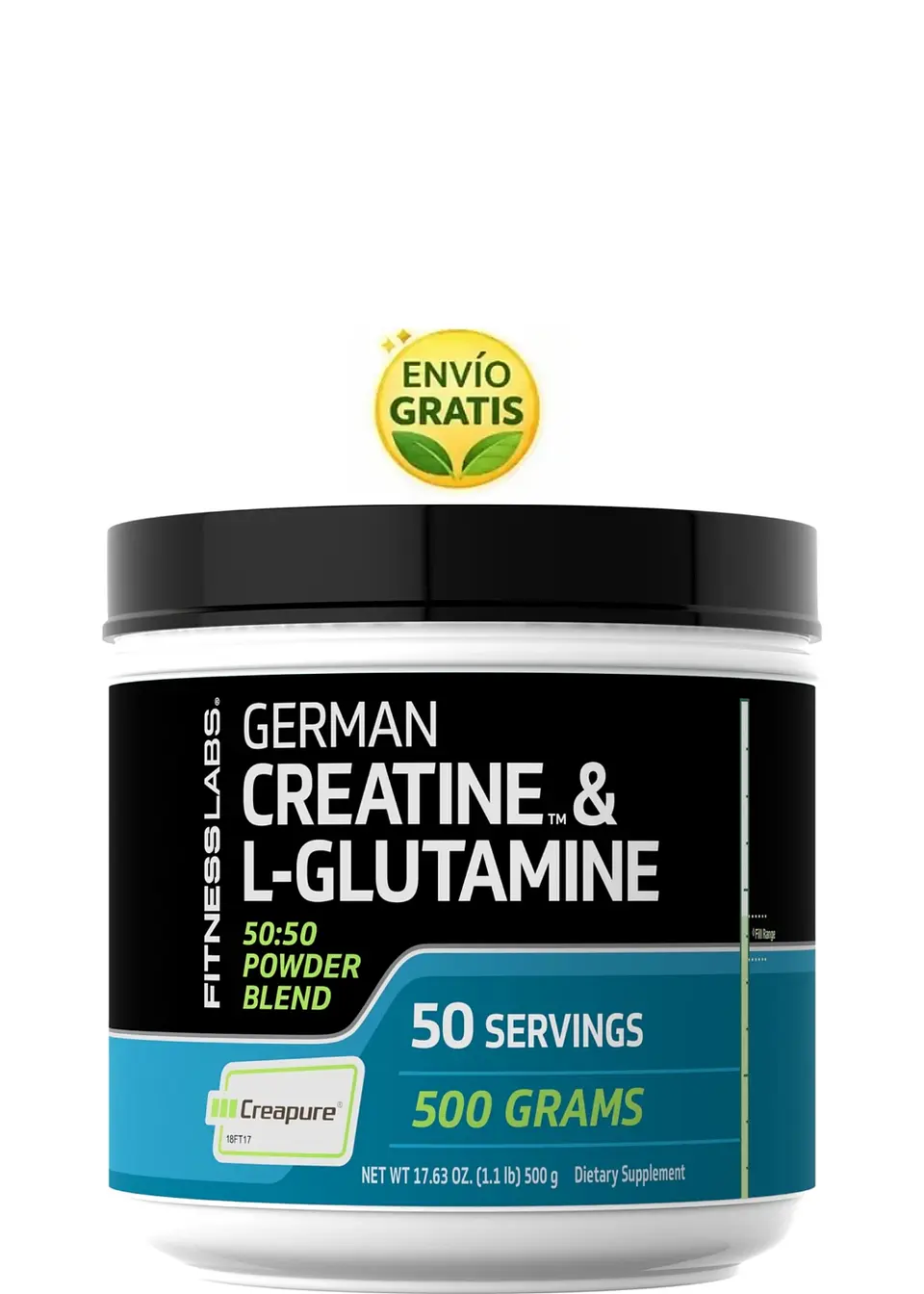 Fitness Labs Creatina Alemana Creapure® + L-Glutamina 500 g | 10 g por porción | Fuerza, Recuperación y Rendimiento Muscular | Colombia 1