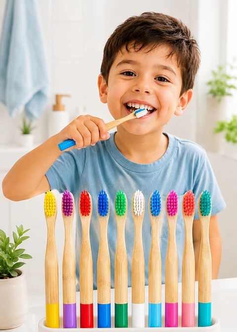 Cepillo de Dientes para Niños de Bambú con Cerdas Suaves Sin BPA | Ecológico, Vegano y Biodegradable