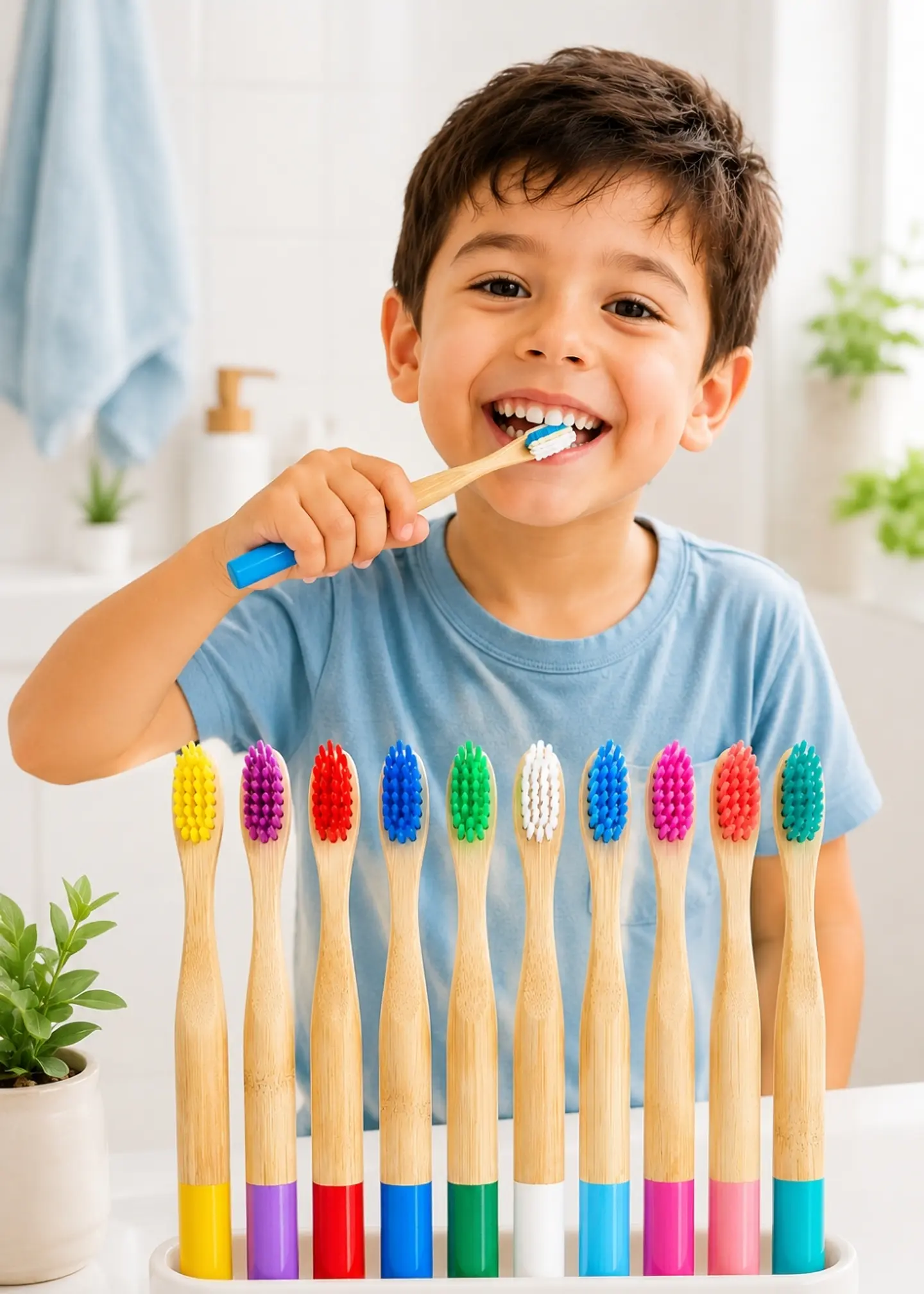Cepillo de Dientes para Niños de Bambú con Cerdas Suaves Sin BPA | Ecológico, Vegano y Biodegradable 2