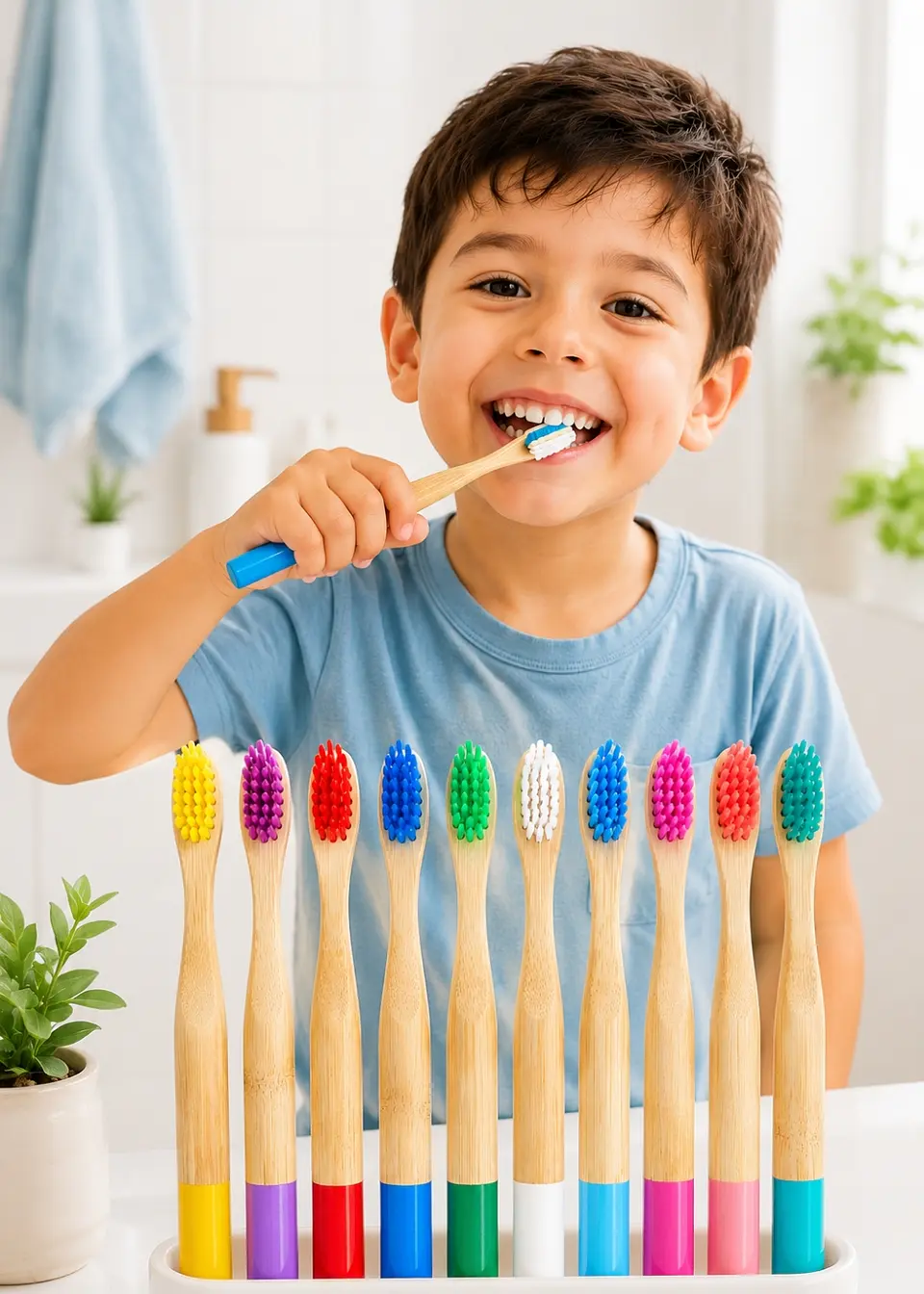 Cepillo de Dientes para Niños de Bambú con Cerdas Suaves Sin BPA | Ecológico, Vegano y Biodegradable 2