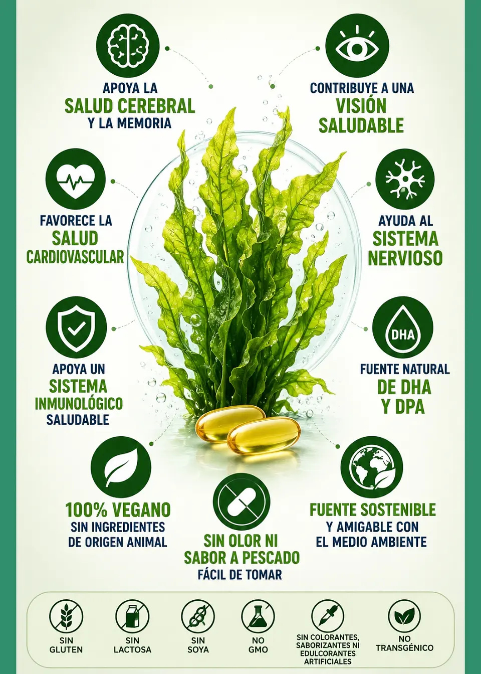Omega 3 Vegano de Algas Piping Rock® 500 mg | 130 Cápsulas Veganas | DHA y DPA de Origen Vegetal | Sin Olor a Pescado | Colombia  2