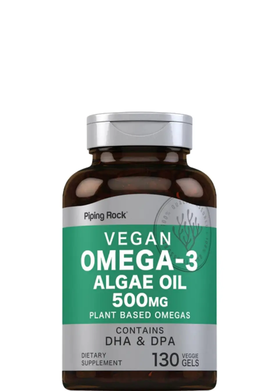 Omega 3 Vegano de Algas Piping Rock® 500 mg | 130 Cápsulas Veganas | DHA y DPA de Origen Vegetal | Sin Olor a Pescado | Colombia  1