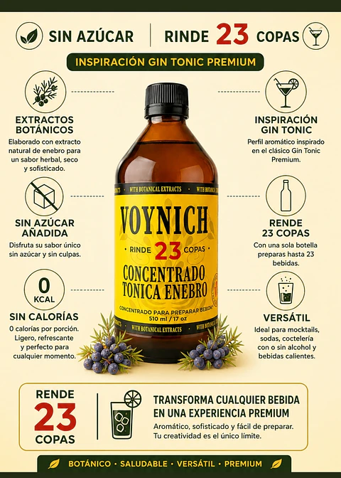 Concentrado Botánico Tónica Enebro 510 ml | Sin Azúcar | Rinde 23 Copas | Inspiración Gin Tonic Premium