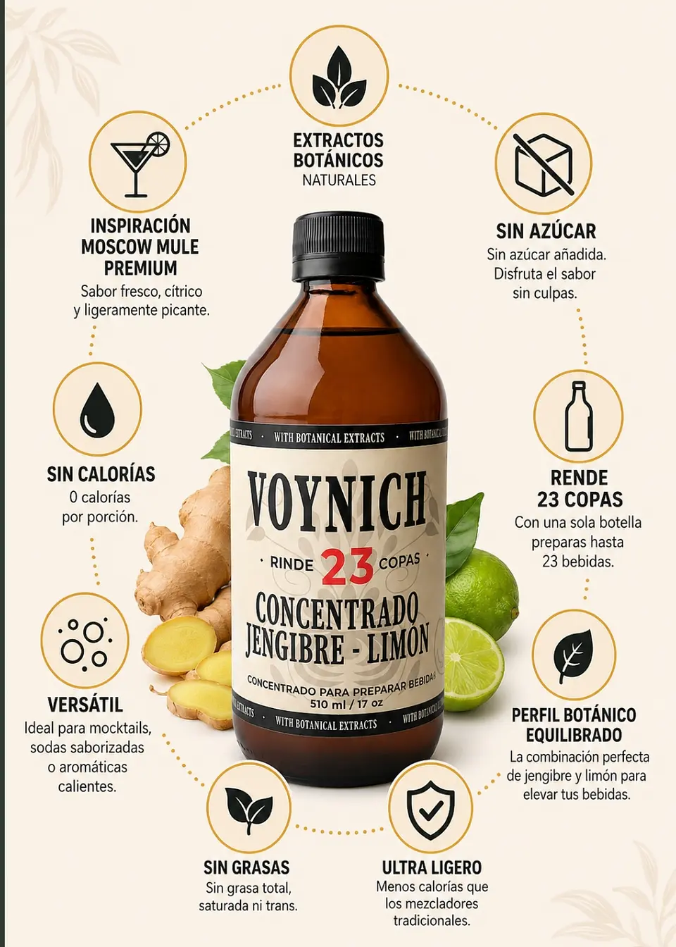 Concentrado Botánico Jengibre & Limón 510 ml | Sin Azúcar | Rinde 23 Copas | Inspiración Moscow Mule Premium | Extractos Botánicos Naturales 2