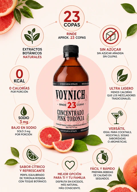 Concentrado Botánico Pink Toronja 510 ml | Sin Azúcar | Rinde 23 Copas | Inspiración Paloma Premium | Extractos Botánicos Naturales
