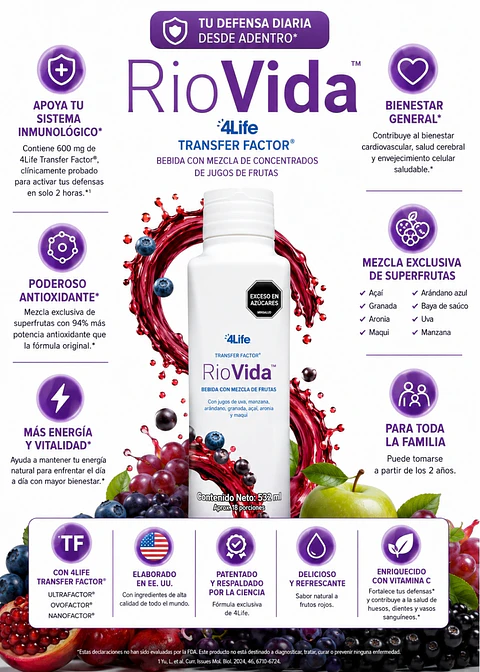 RioVida™ 4Life 532 ml | Transfer Factor® + Superfrutas Antioxidantes | Apoyo Inmunológico, Energía y Bienestar Integral