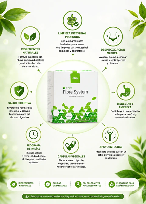 4Life | Fibre System Plus 180 cápsulas - Limpieza digestiva y desintoxicación natural en 10 días | Colombia
