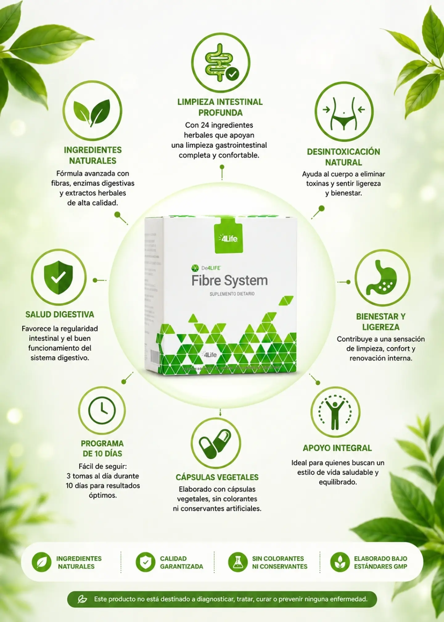 4Life | Fibre System Plus 180 cápsulas - Limpieza digestiva y desintoxicación natural en 10 días | Colombia 2