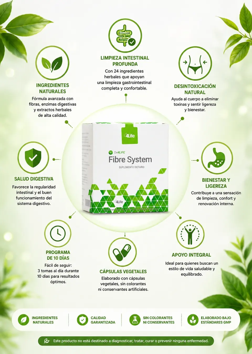4Life | Fibre System Plus 180 cápsulas - Limpieza digestiva y desintoxicación natural en 10 días | Colombia 2