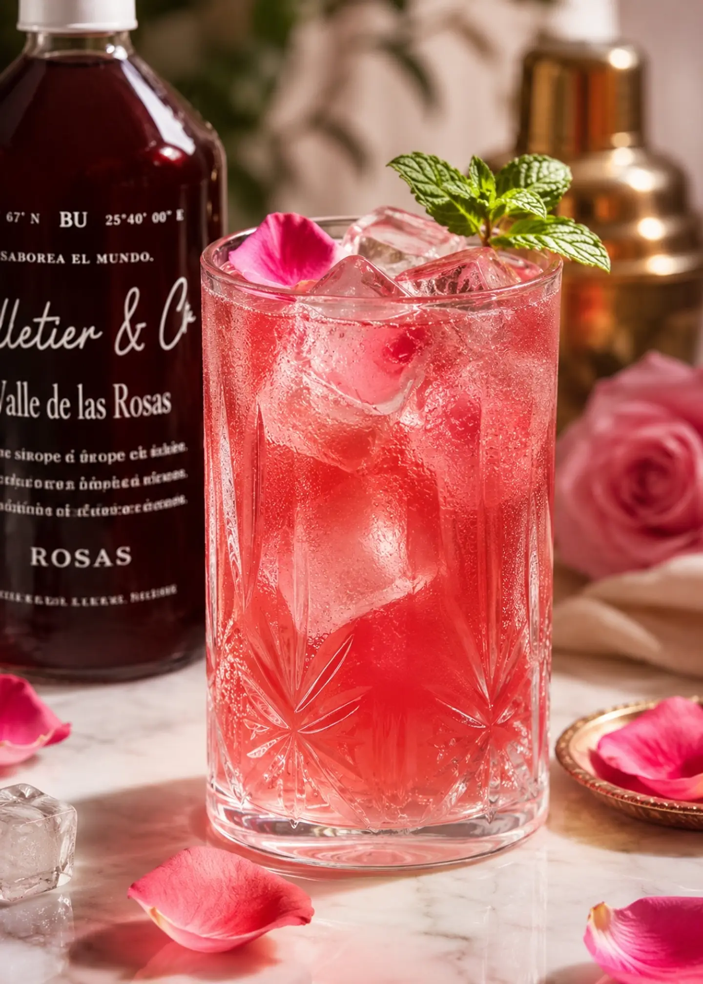 Syrup Botánico de Rosas 510 ml | Inspirado en el Valle de las Rosas de Bulgaria | Concentrado Premium para Bebidas, Cócteles, Limonadas y Sodas Artesanales | Rinde 2.5–3 Litros o 17 Cócteles 2