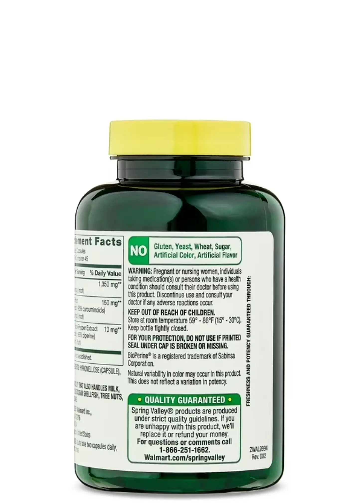 Spring Valley Cúrcuma y Curcumina Ultra Strength 1500 mg | 90 Cápsulas Vegetarianas con BioPerine® | Apoyo Articular, Inflamatorio, Cardiovascular e Inmunológico | Colombia 3