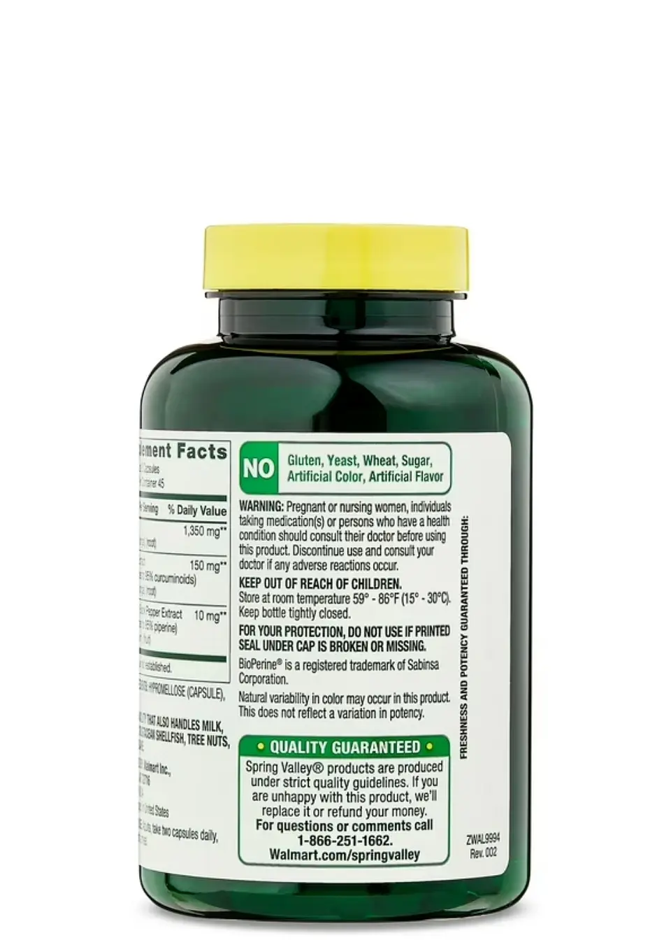 Spring Valley Cúrcuma y Curcumina Ultra Strength 1500 mg | 90 Cápsulas Vegetarianas con BioPerine® | Apoyo Articular, Inflamatorio, Cardiovascular e Inmunológico | Colombia 3