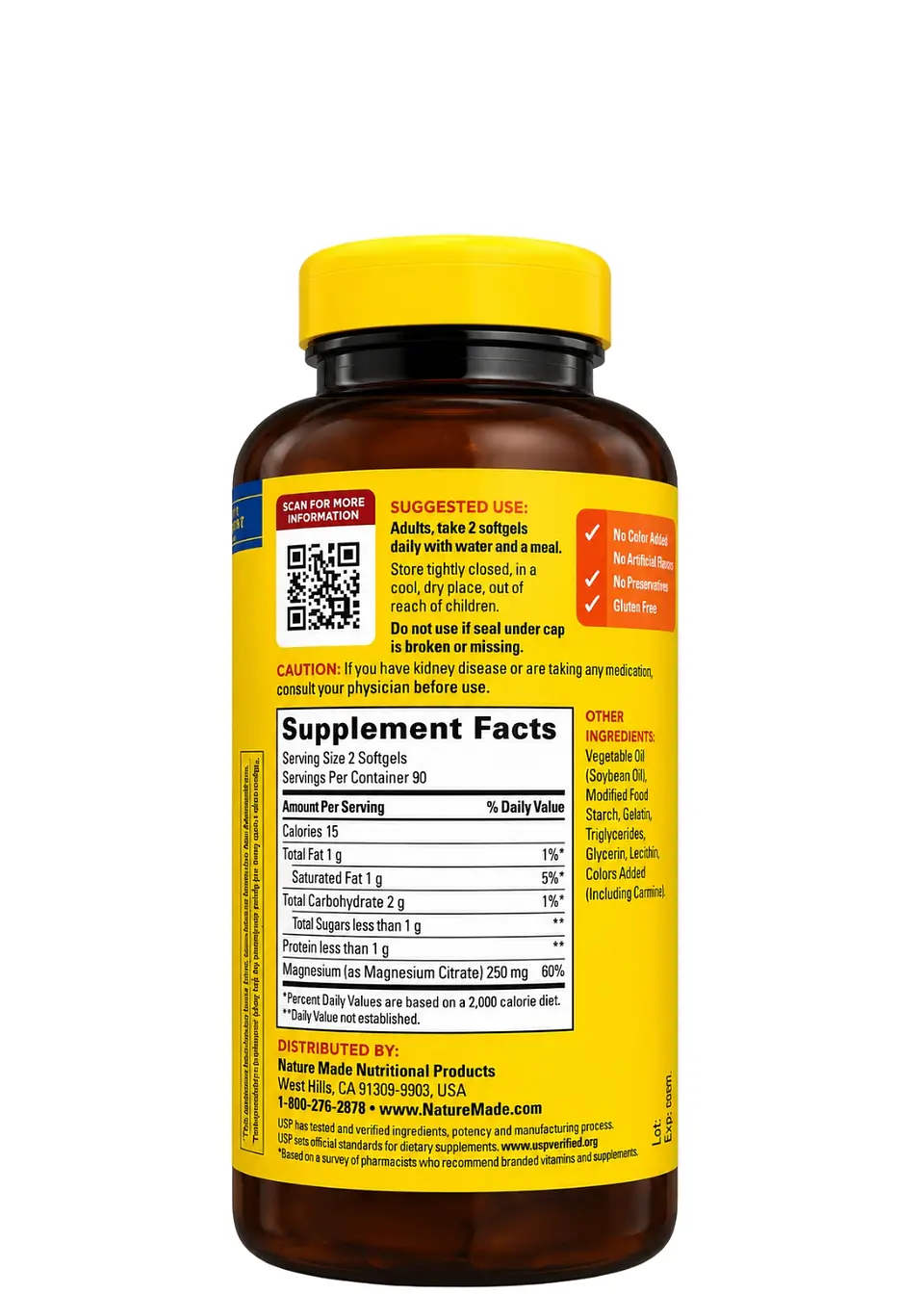 Nature Made Magnesio Citrato 250 mg Alta Absorción x 180 Softgels | Relajación Muscular, Sistema Nervioso, Corazón, Huesos y Dientes | USP Verified | Importado de EE. UU. 3