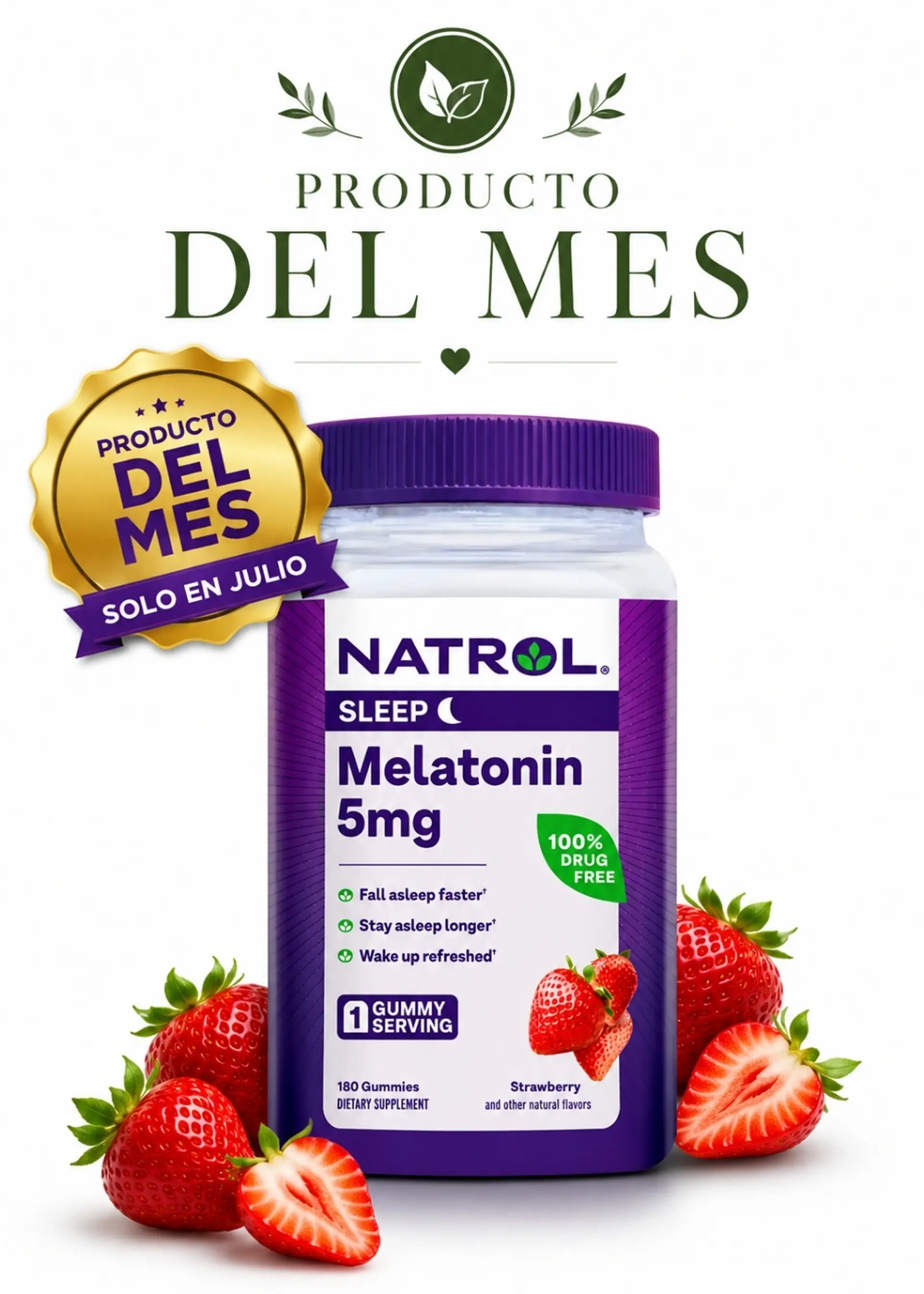 Melatonina Natrol Sleep 5 mg en Gomitas x 180 | Sueño Profundo y Reparador | Sabor Fresa | Colombia 1