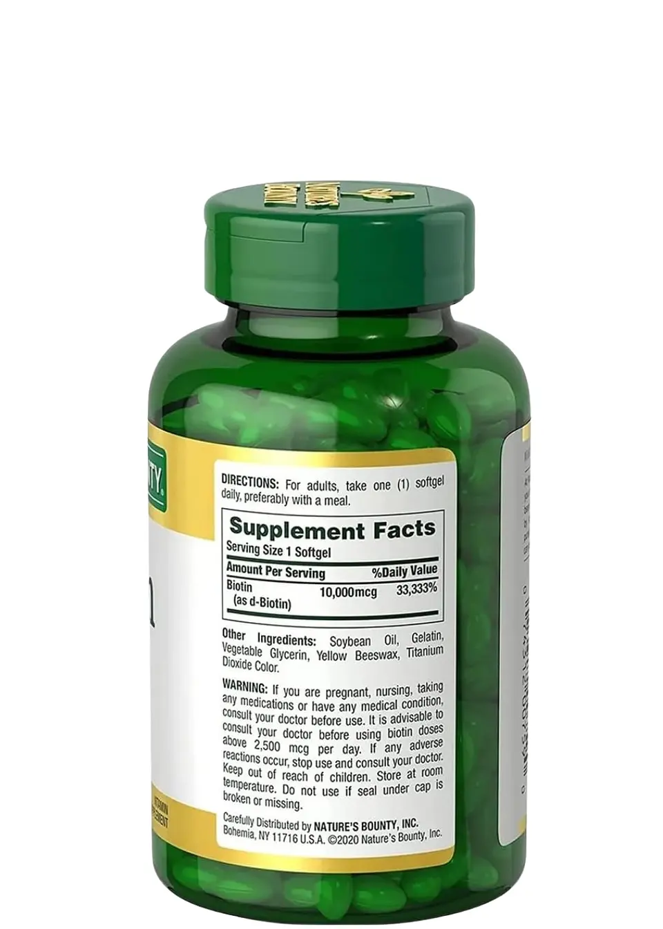 Nature's Bounty Biotina 10.000 mcg | 250 Cápsulas Blandas de Liberación Rápida | Cabello Más Fuerte, Piel Radiante y Uñas Resistentes | Alta Potencia | Importada de EE. UU.  | Colombia 3