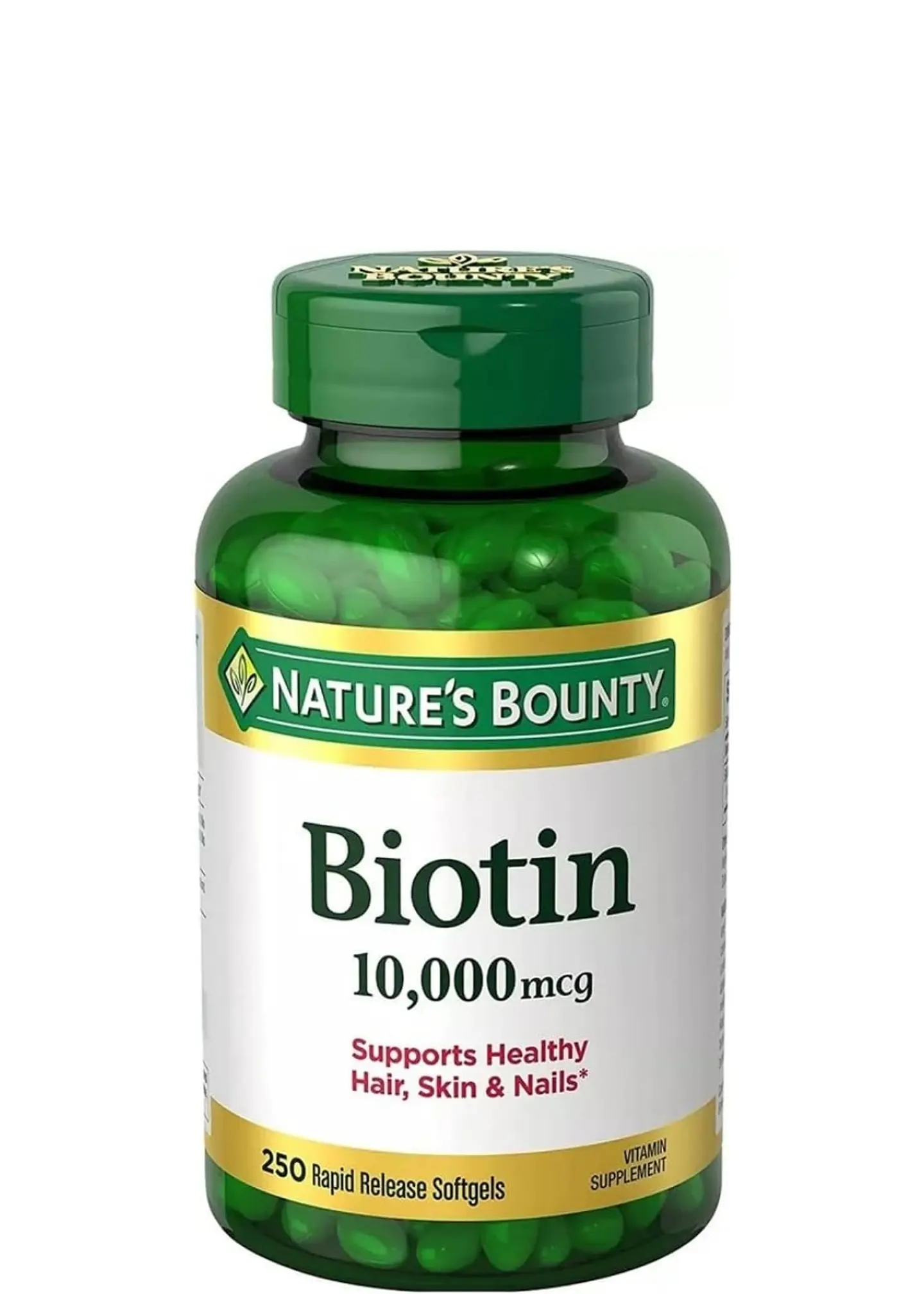 Nature's Bounty Biotina 10.000 mcg | 250 Cápsulas Blandas de Liberación Rápida | Cabello Más Fuerte, Piel Radiante y Uñas Resistentes | Alta Potencia | Importada de EE. UU.  | Colombia 1