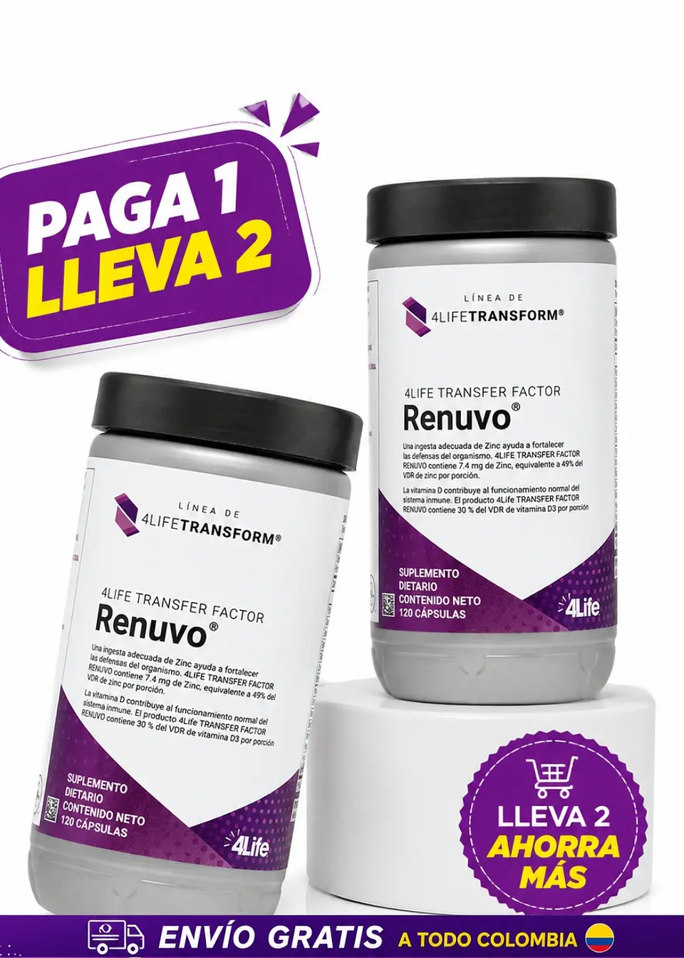 ¡PAGA 1 Y LLEVA 2! 4Life Transfer Factor® Renuvo® 120 Cápsulas x2 | Ashwagandha  + Acetil L-Carnitina | Estrés, Energía, Recuperación Muscular y Sistema Inmunitario | Promoción Oficial 1